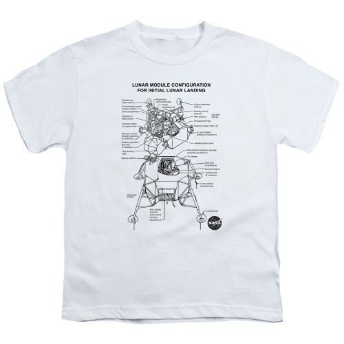 NASA Lunar Module Diagram Youth T-Shirt White