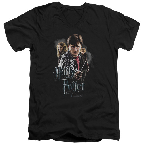 Harry Potter Deathly Hollows Cast Adult V-Neck T-Shirt 30/1 Black