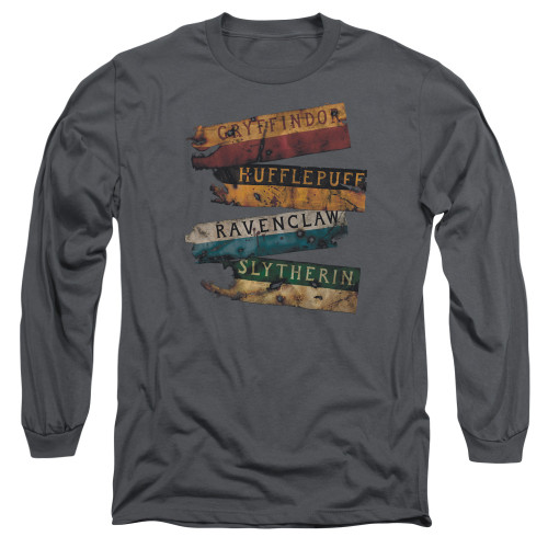 Harry Potter Burnt Banners Adult Long Sleeve T-Shirt Charcoal