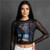 Michael Jackson Women's Long Sleeve Mesh Crop Top Shirt Beat It (Black)