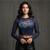 Michael Jackson Women's Long Sleeve Mesh Crop Top Shirt Blurred (Blue)