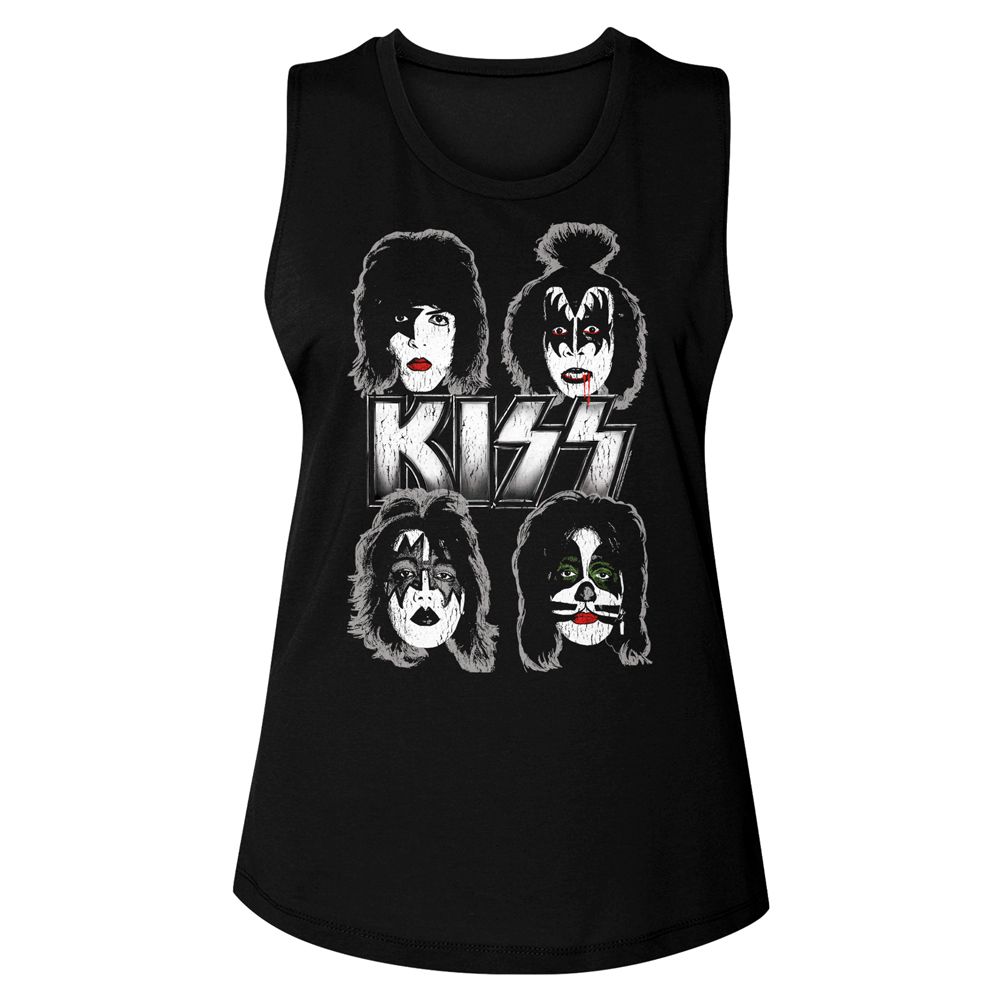 Kiss Band Faces Black Women's Muscle Tank Top T-Shirt