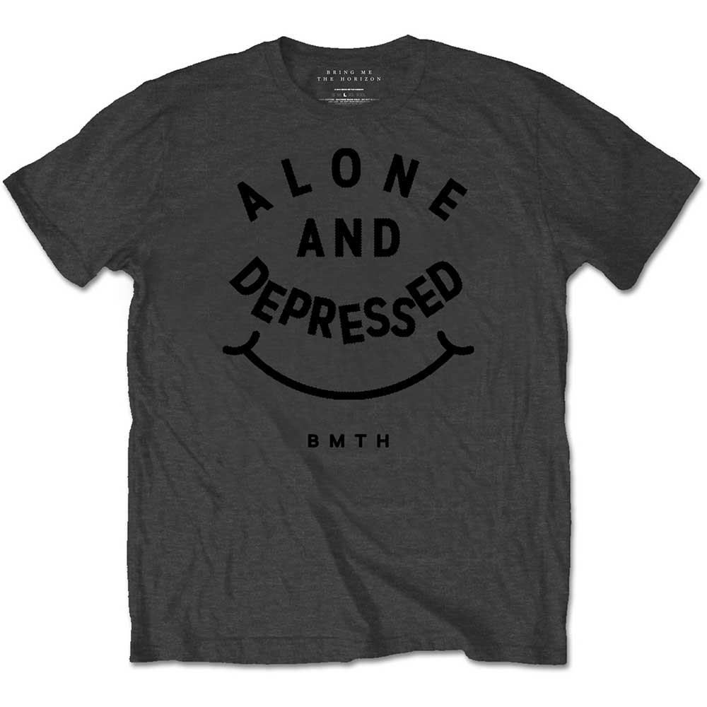 T-Shirt Uomo Bring Me The Horizon - Logo Band "Alone & Depressed" - Ufficiale, Taglia L, Cotone Morbido - 4