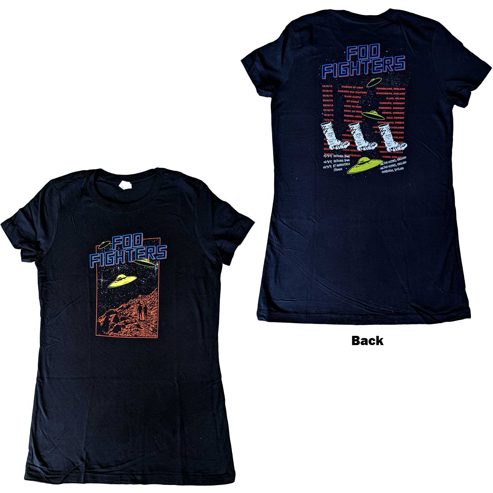 Foo Fighters Women's T-Shirt UFOS 2015 European Tour (Back Print