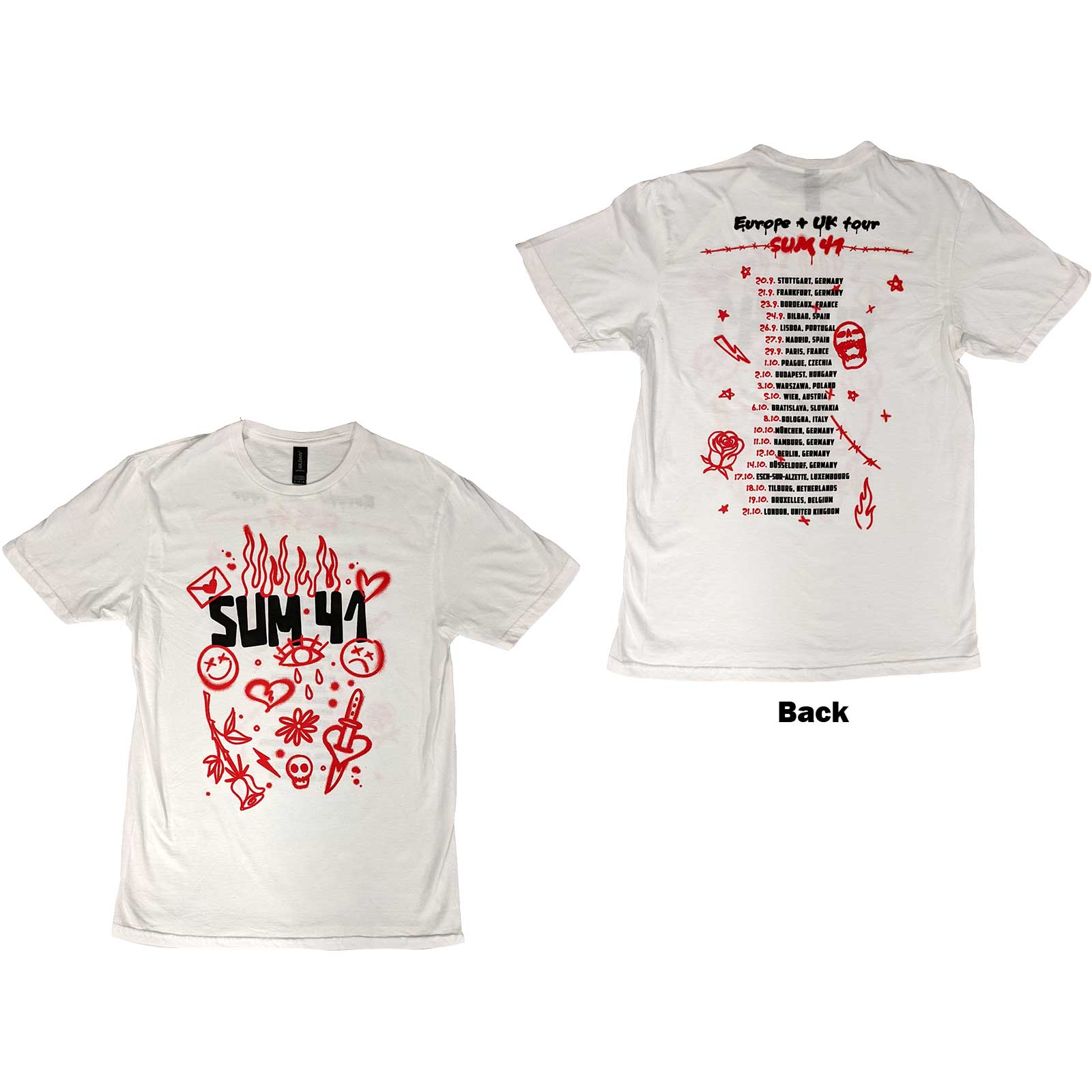 Sum 41 Unisex T-Shirt Sketches European Tour 2022 (Back Print) (Ex-Tour)