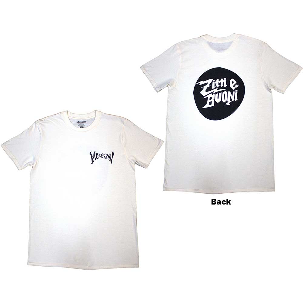 Maneskin Unisex T-Shirt Pocket Logo & Zitti e Buoni Circle (Back