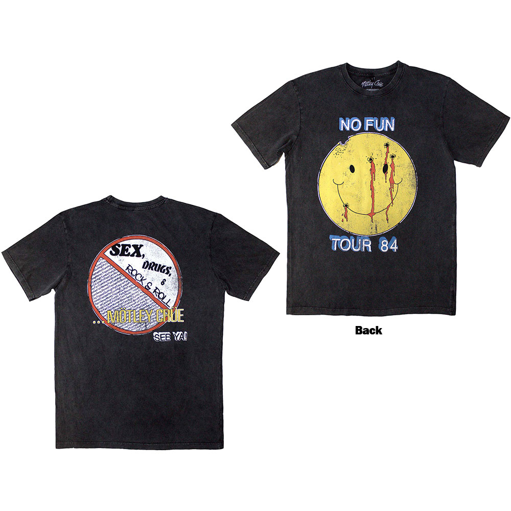 Motley Crue Unisex Stone Wash T-Shirt No Fun Tour '84 Stone Wash