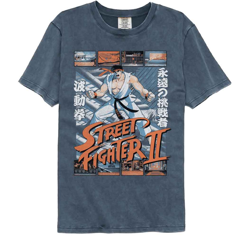 Street Fighter Ryu W Various Game Scenes Denim Comfort Colors T-Shirt