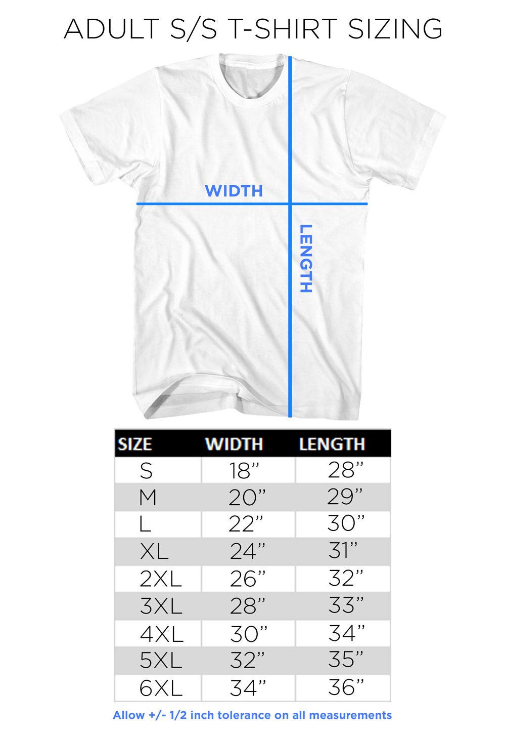 SIZE CHART  Authentic Band Merch