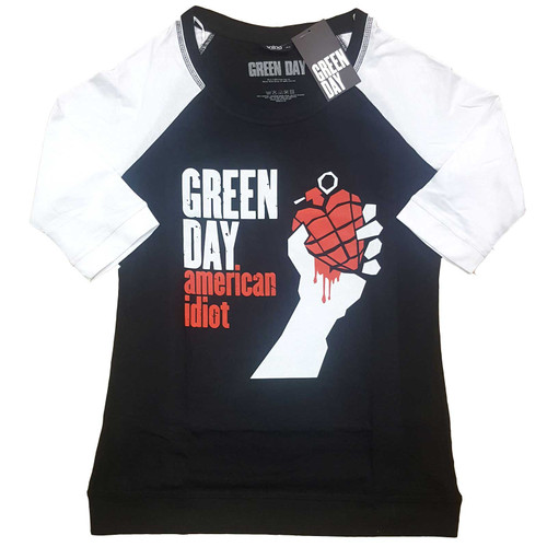 T-shirt Officiel Green Day American Idiot - Coupe Raglan, Manches Contrastées - Coton Doux - 11