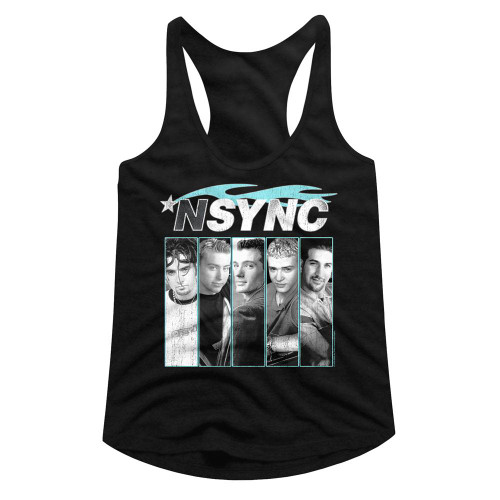 NSYNC Blue Flame Black Junior Women's Racerback Tank Top T-Shirt
