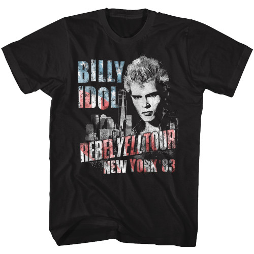 Billy Idol NY '83 Flag-ish Black Adult T-Shirt