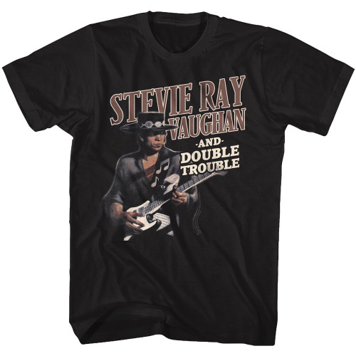 Stevie Ray Vaughan Tシャツ Eric Clapton Stevie Ray Vaughan Double Trouble Black Adult T-Shirt