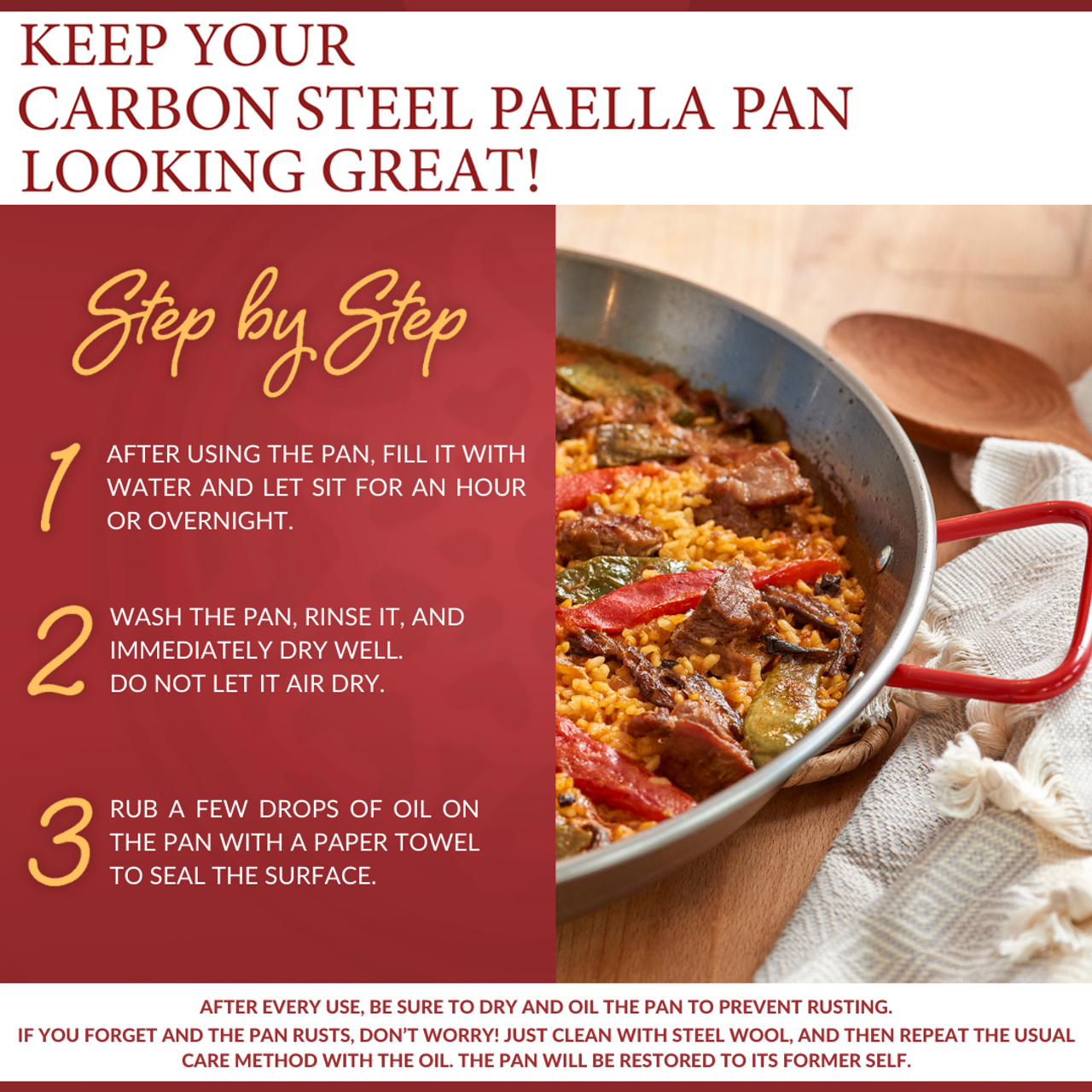 50 cm Enamelled Steel Deep Paella Pan for 25-30 people from Spain