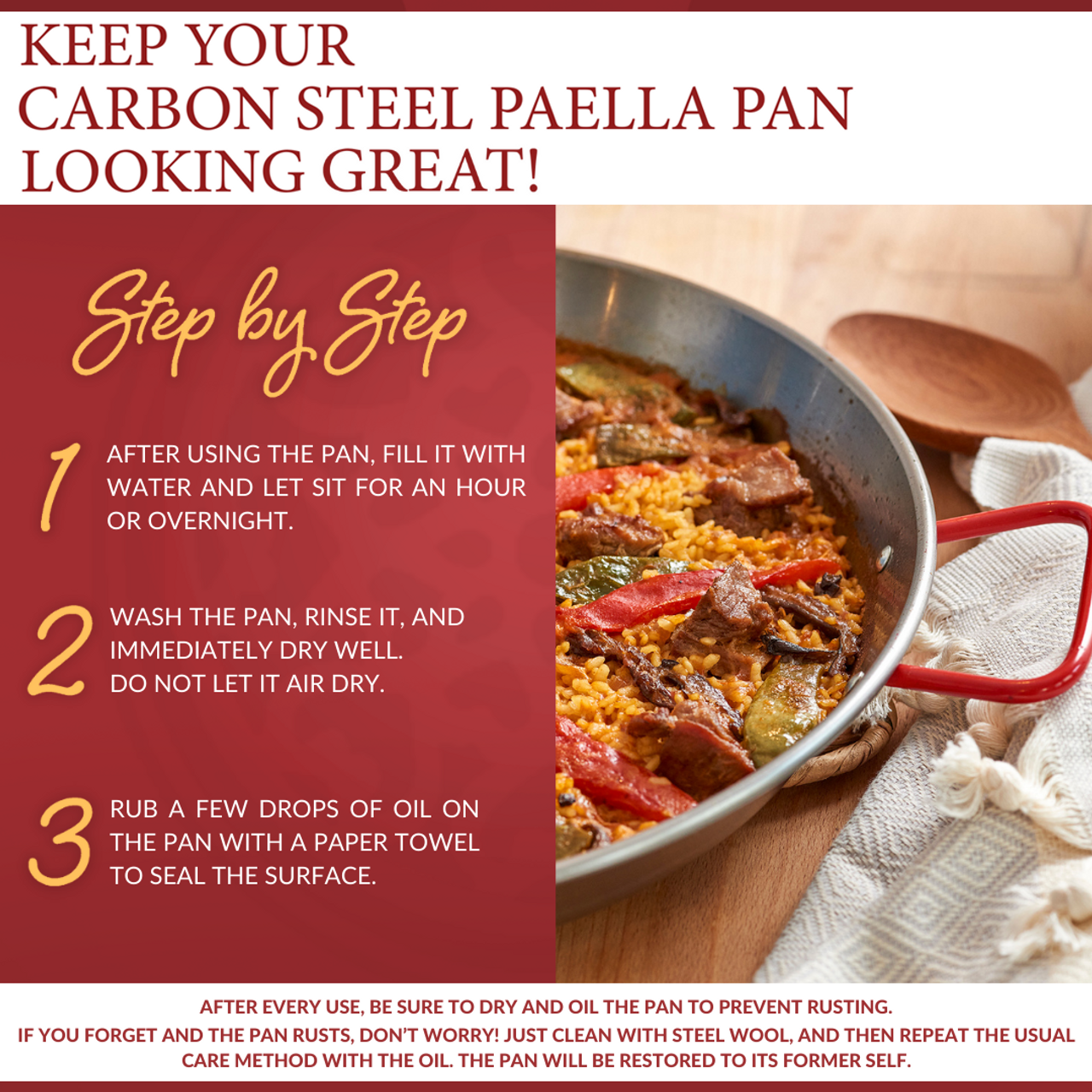  MAGEFESA® Carbon - paella pan 36 in - 91 cm for 37 Servings,  made in Carbon Steel, with dimples for greater resistance and lightness,  ideal for cooking outdoors, cook your own