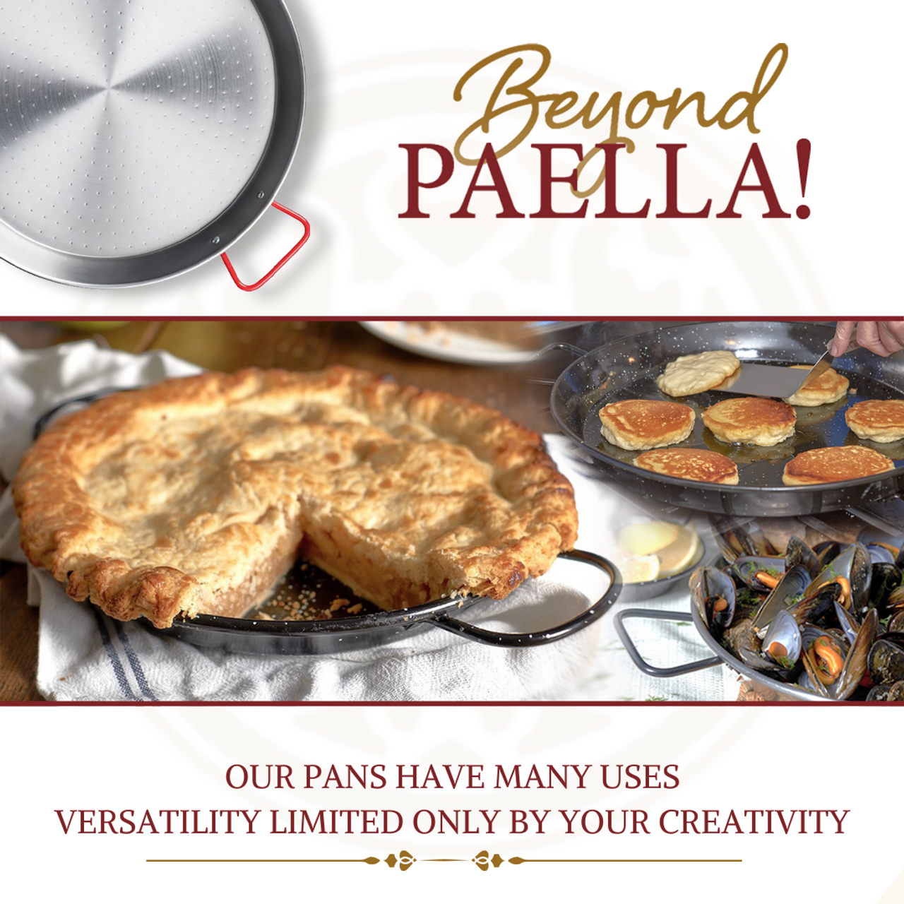 Paella Pan Polished Steel + Paella Gas Burner and Stand Set - Complete  Paella Kit for up to 13 Servings