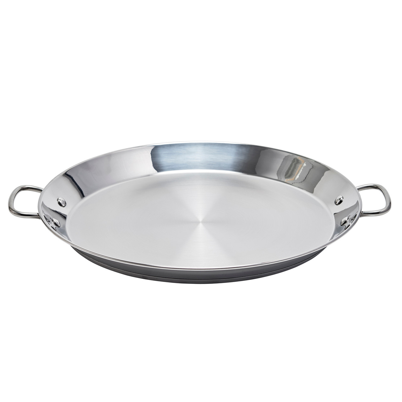16 Inch Stainless Steel Frying Pan Paella Pan with 2 Sides Handles Wide and  Shallow Dimpled Surface and Flared Sides That Cook Food Fast Great for  Stovetop or O…