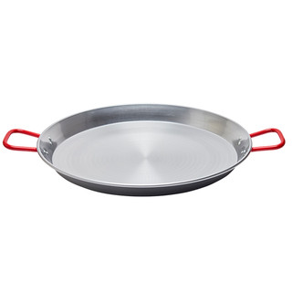 28" Carbon Steel Paella Pan with Red Handles from Spain (70 cm)