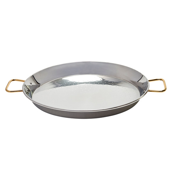 14" Stainless Steel Paella Pan with Gold Handles from Spain (36 cm)