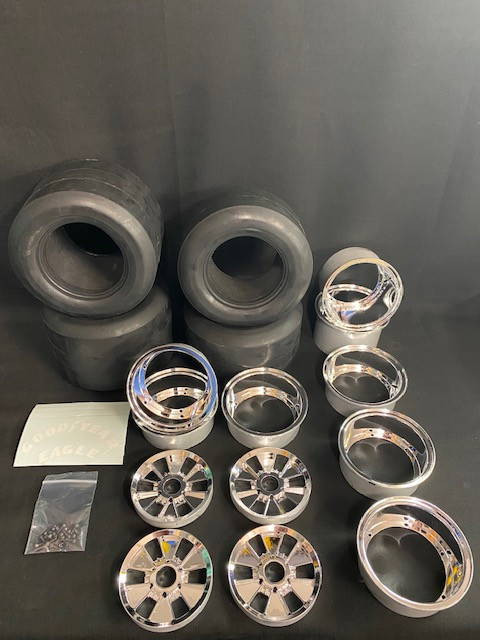 1/4 Scale Cobra Halibrand Wheel & Tire Set Chrome/Chrome (4)