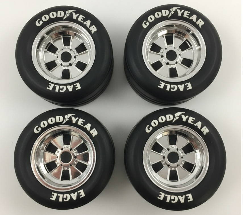 1/4 Scale Cobra Halibrand Wheel & Tire Set Chrome/Chrome (4)