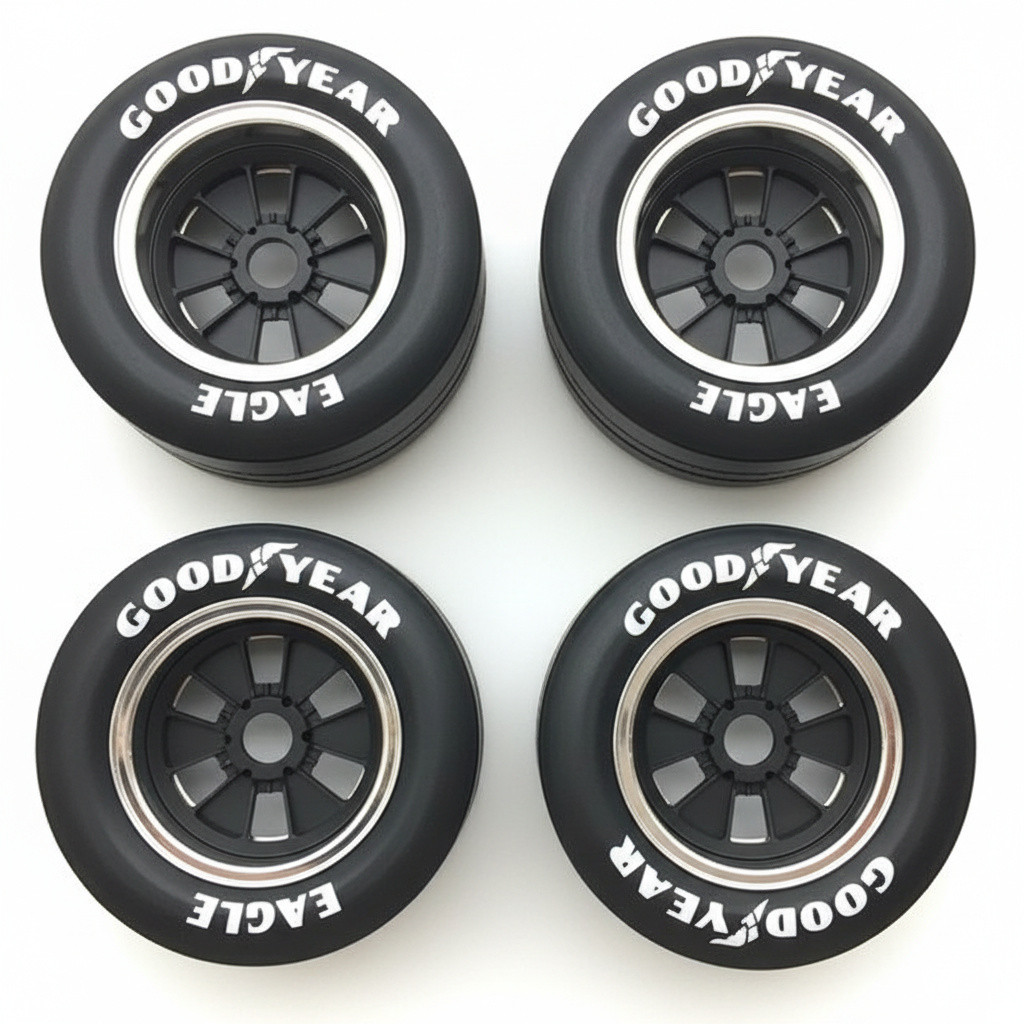 1/4 Scale Cobra Halibrand Wheel & Tire Set Chrome/Black (4)