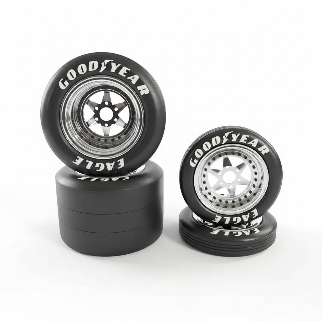 1/4 Scale Wheel & Tire Set 6 Spoke Chrome/Chrome (4)