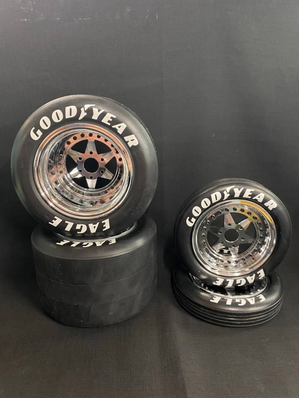 1/4 Scale Wheel & Tire Set 6 Spoke Chrome/Chrome (4)