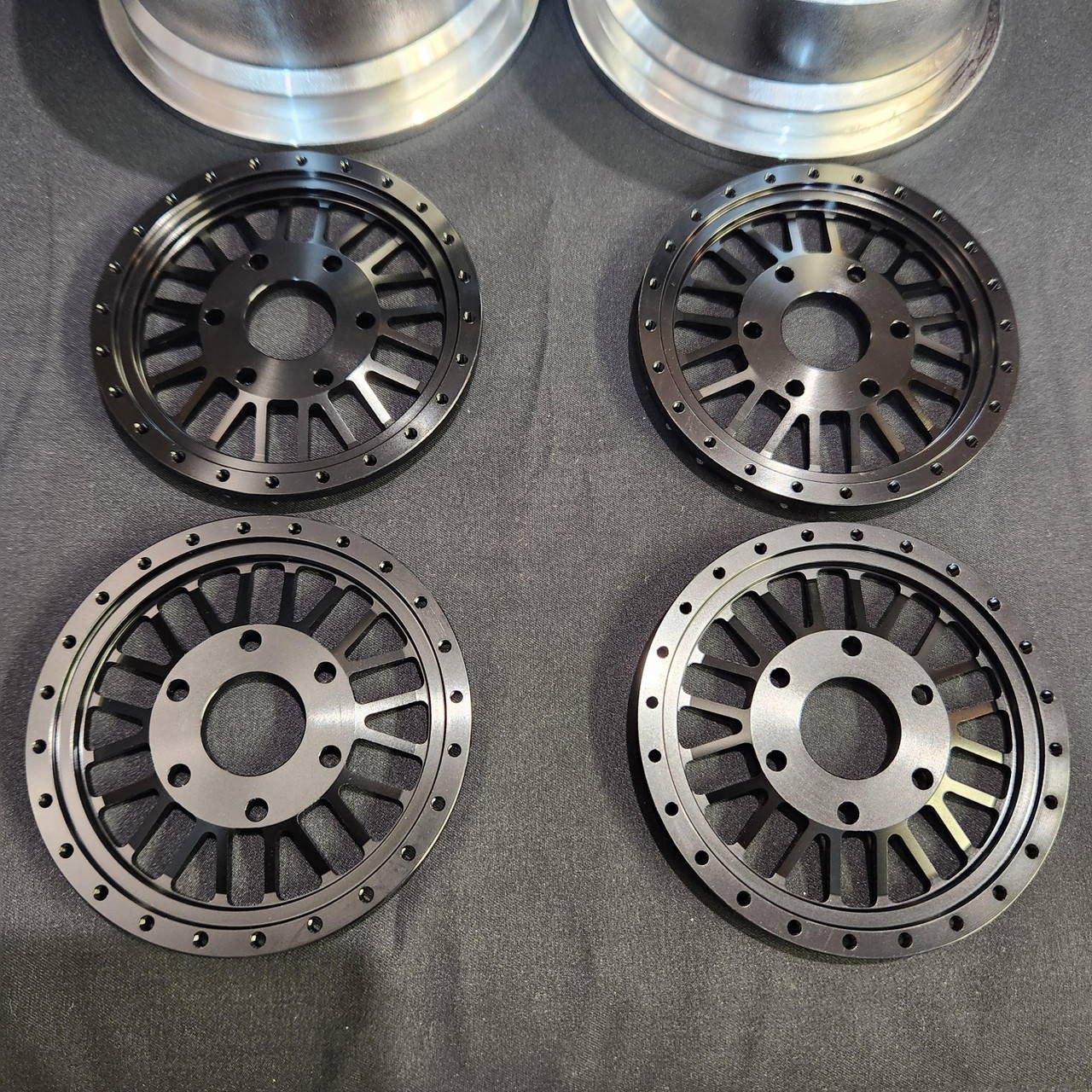 1/4 Scale 3" Inch Wheel & Tire Set Multi Spoke Black / Chrome (4)