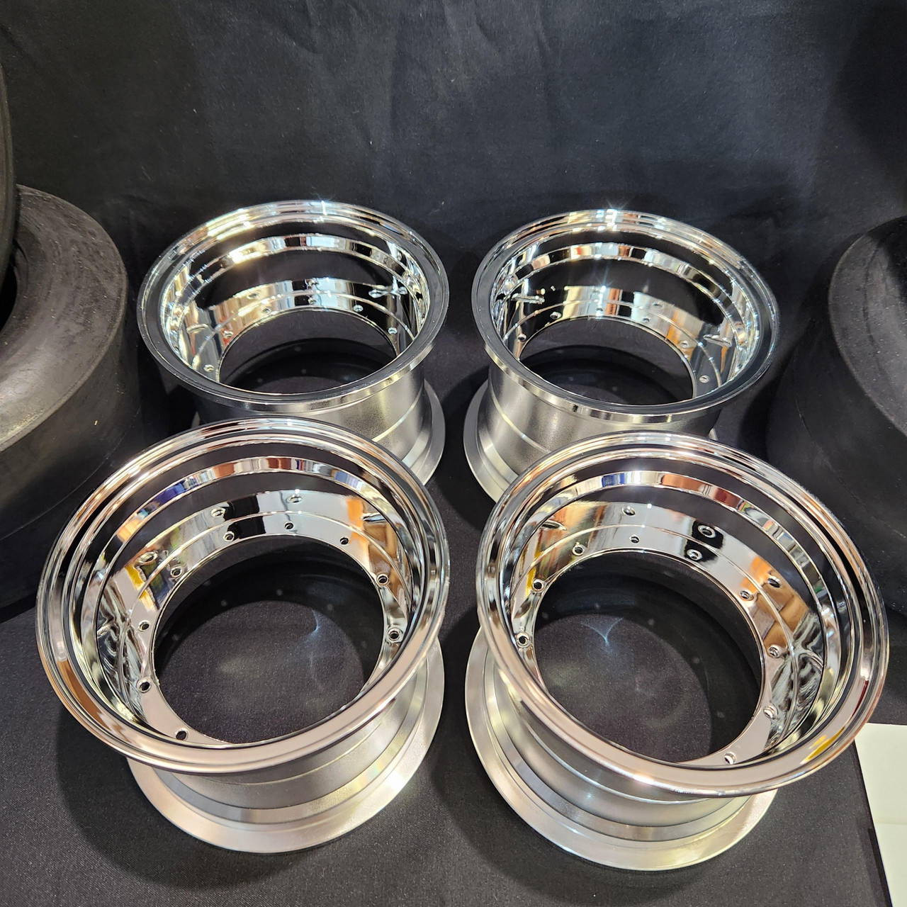 1/4 Scale 3" Inch Wheel & Tire Set Multi Spoke Black / Chrome (4)