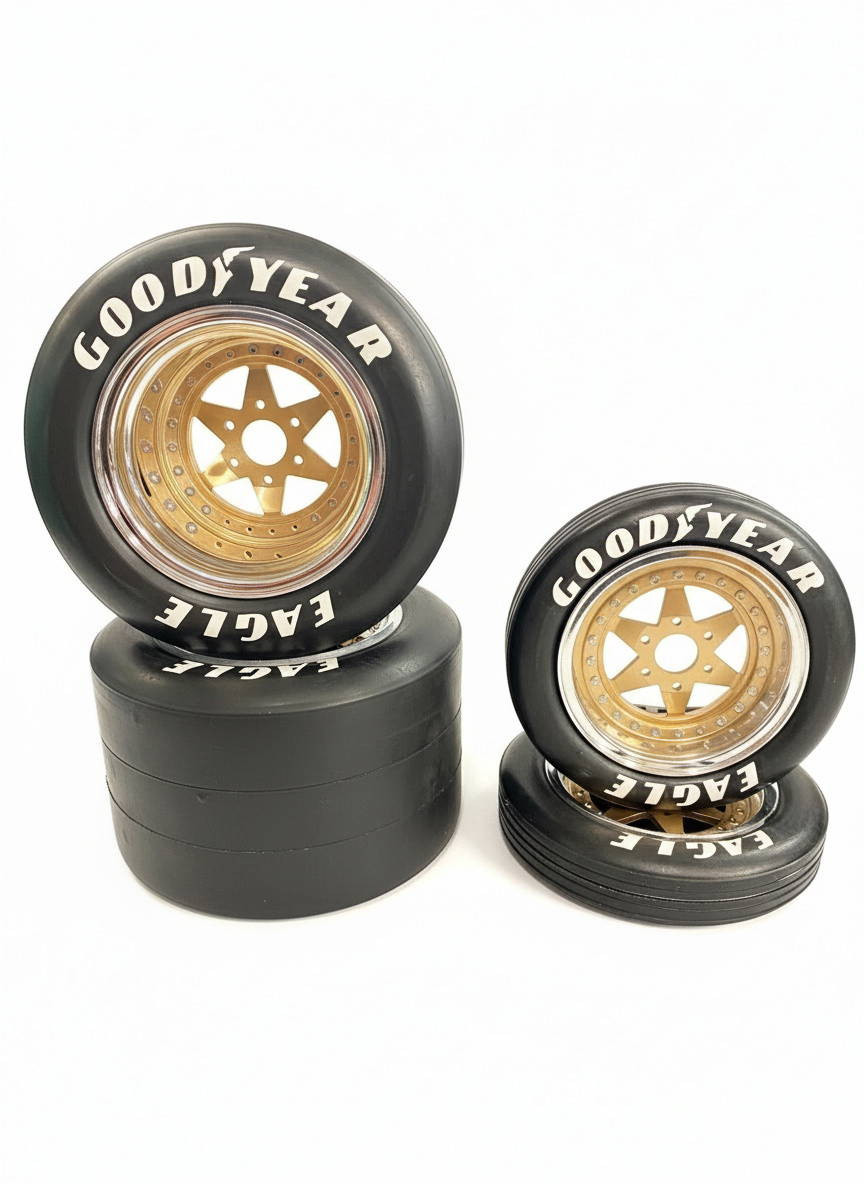 1/4 Scale Wheel & Tire Set 6 Spoke Chrome/Gold Bronze (4)