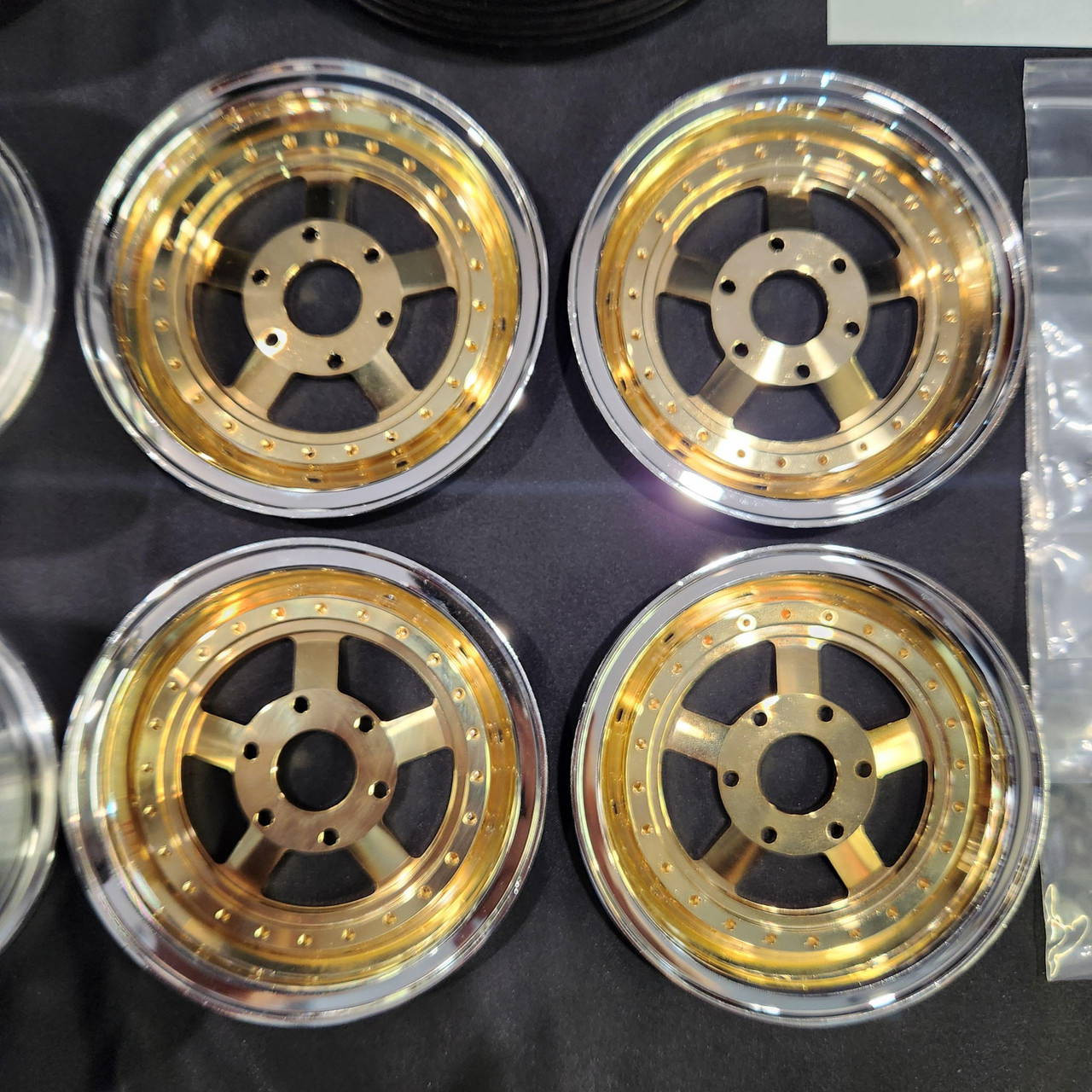 1/4 Scale Wheel & Tire Set 5 Spoke Gold / Chrome (4)