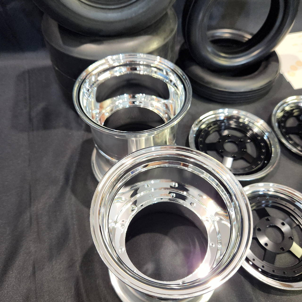 1/4 Scale Wheel & Tire Set 5 Spoke Black / Chrome (4)