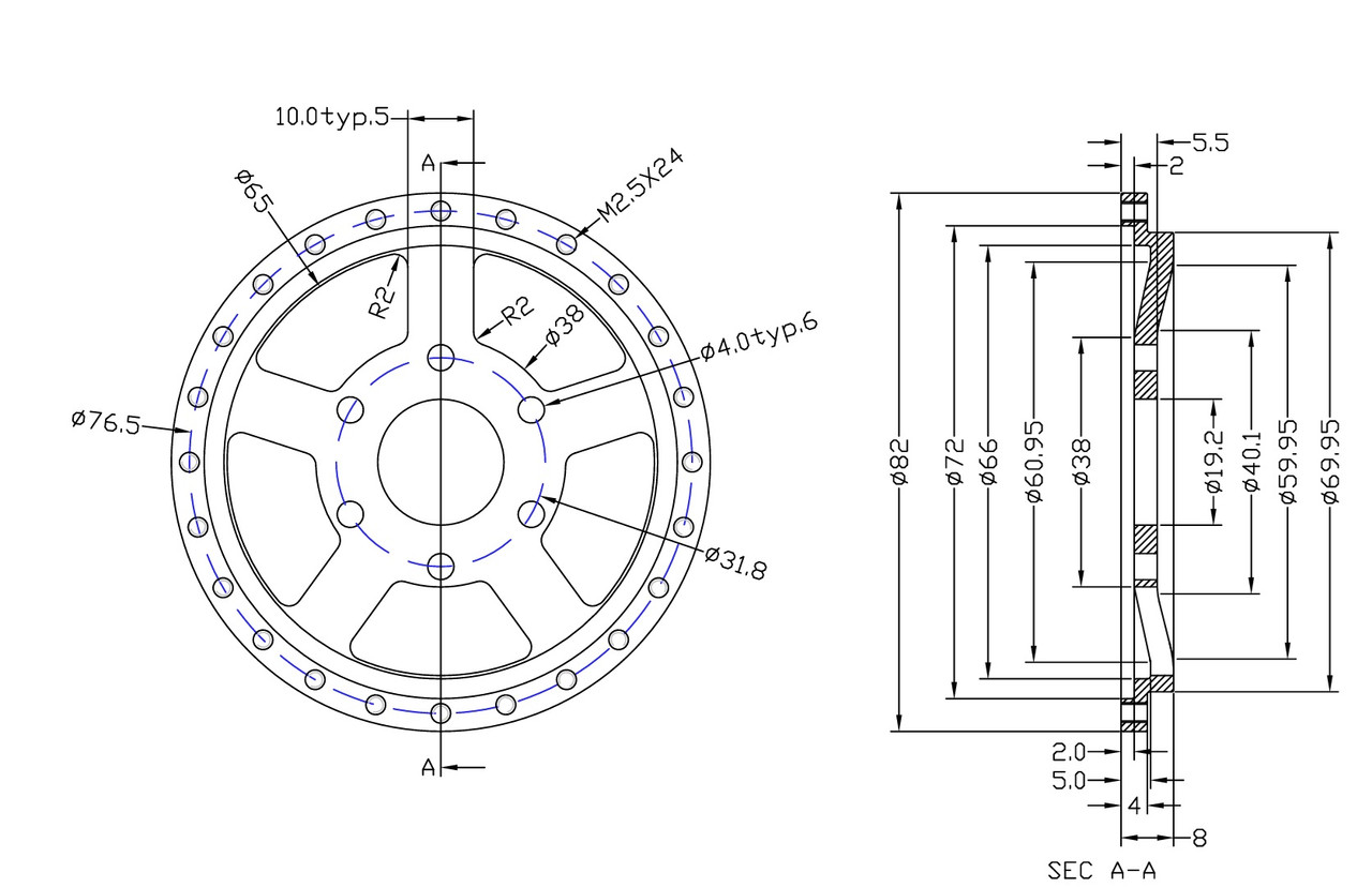 1/4 Scale 5 spoke Wheel Centre Chrome (1)
