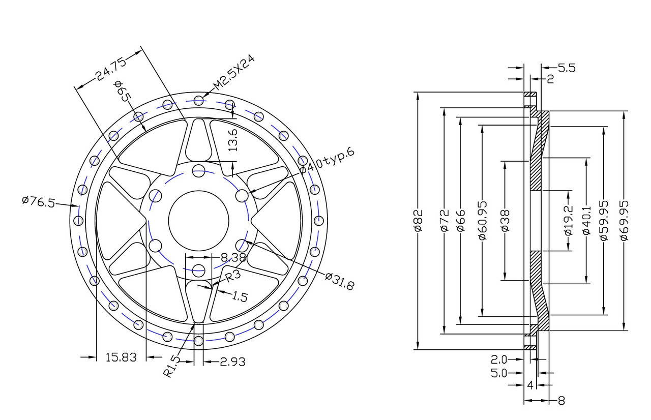 1/4 Scale 12 spoke Wheel Centre Chrome (1)