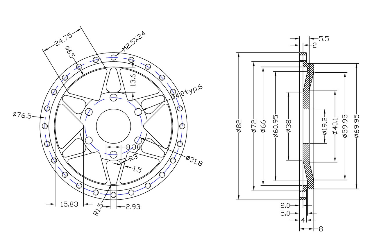 1/4 Scale 12 spoke Wheel Centre Black (1)