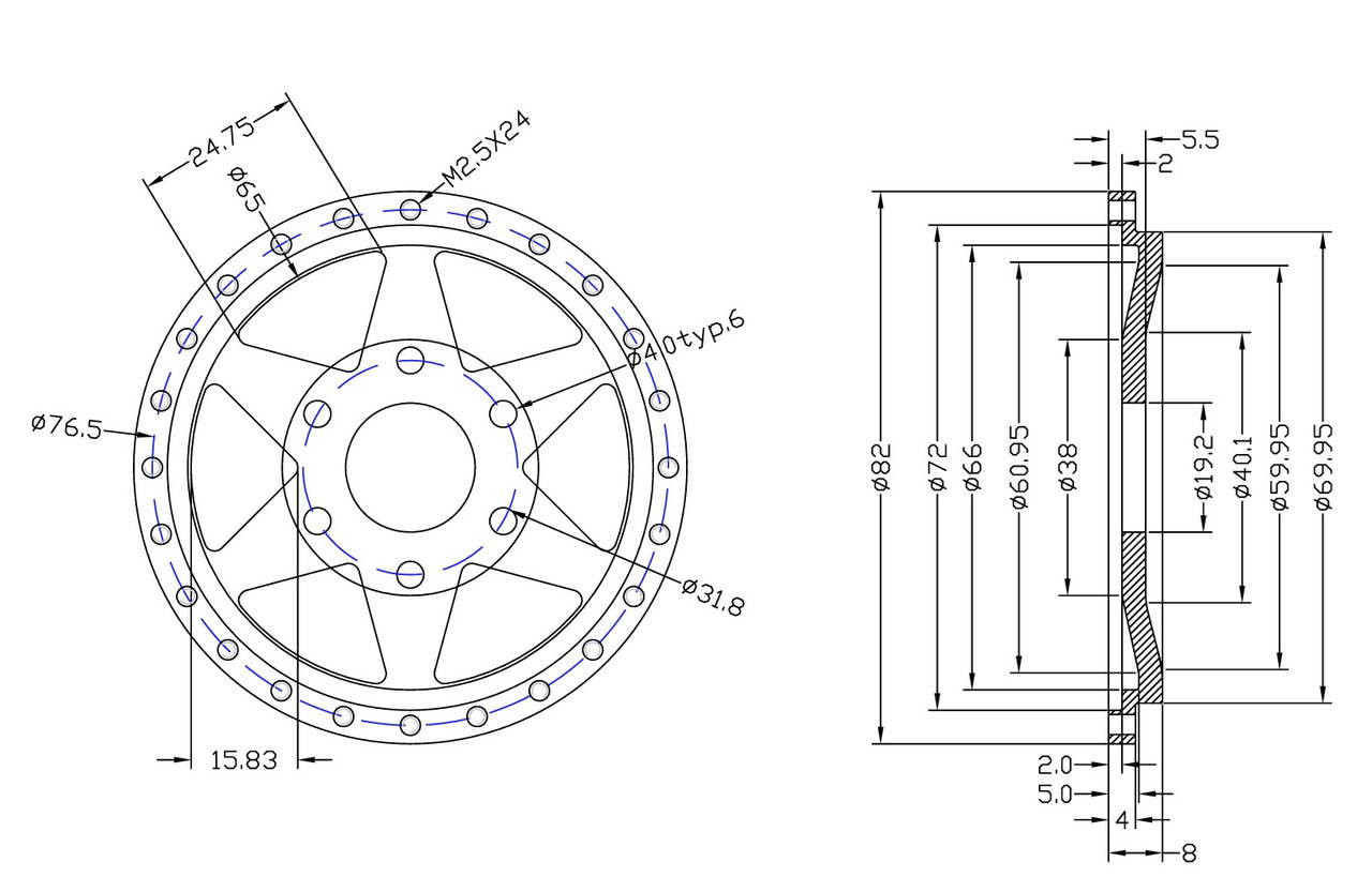 1/4 Scale 6 spoke Wheel Centre Chrome (1)