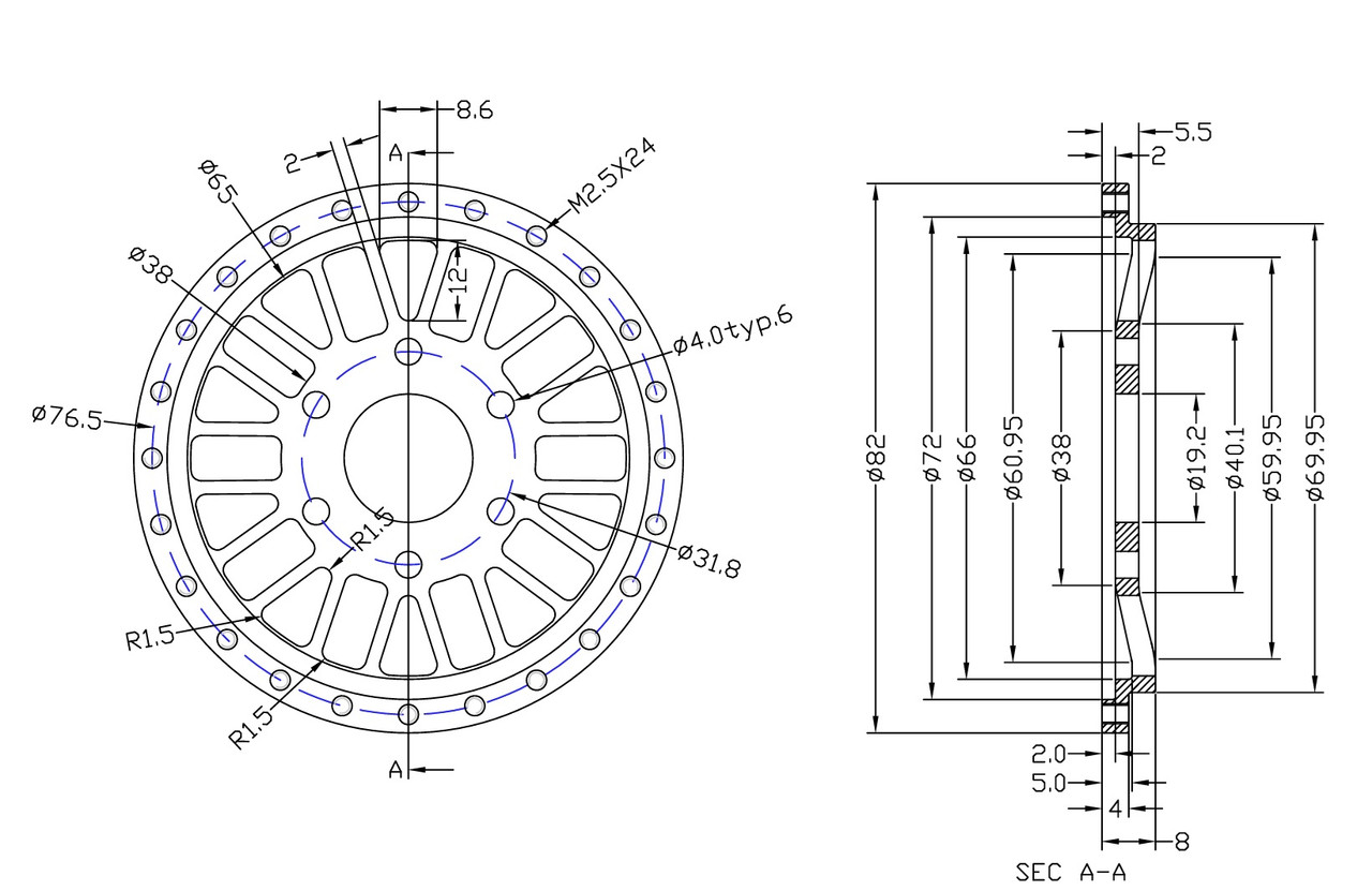 1/4 Scale Multi spoke Wheel Centre Chrome (1)