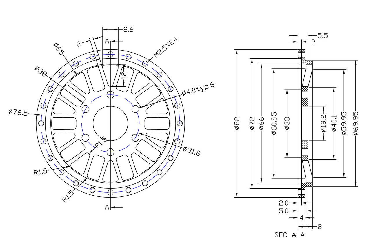 1/4 Scale Multi spoke Wheel Centre Chrome (1)