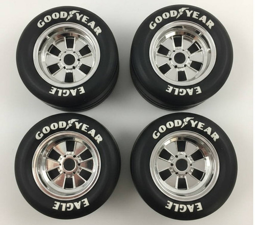1/4 Scale Cobra Halibrand Wheel & Tire Set Chrome/Chrome (4)