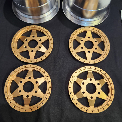 1/4 Scale 3" Inch Wheel & Tire Set 6 Spoke Gold Bronze / Chrome (4)