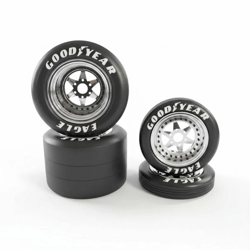 1/4 Scale Wheel & Tire Set 6 Spoke Chrome/Chrome (4)