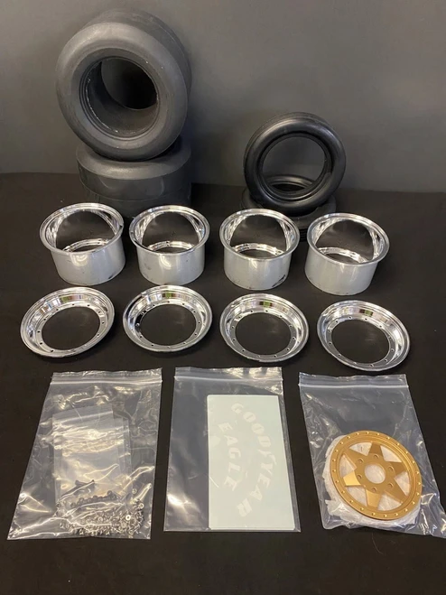 1/4 Scale Wheel & Tire Set 6 Spoke Chrome/Gold Bronze (4)