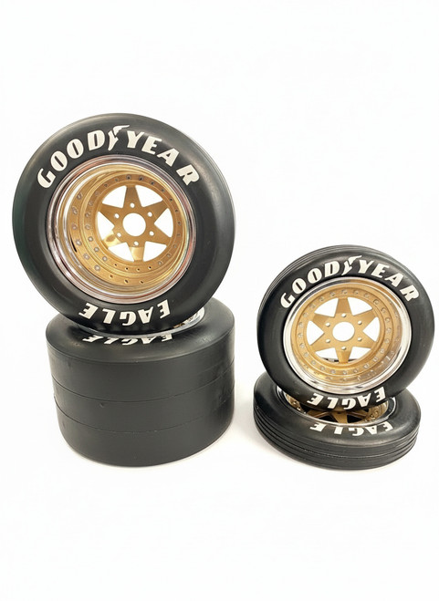 1/4 Scale Wheel & Tire Set 6 Spoke Chrome/Gold Bronze (4)
