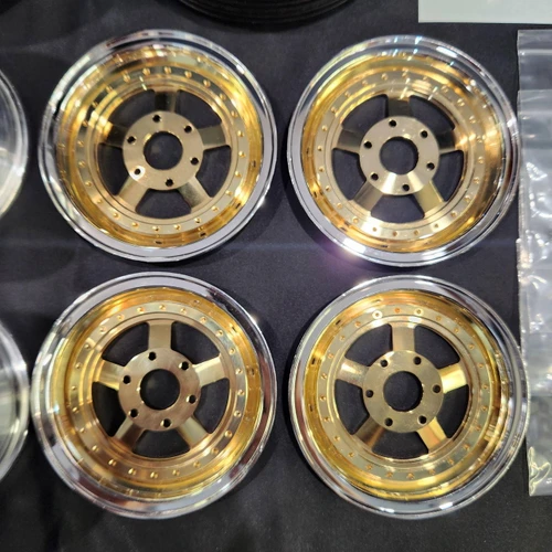 1/4 Scale Wheel & Tire Set 5 Spoke Gold / Chrome (4)