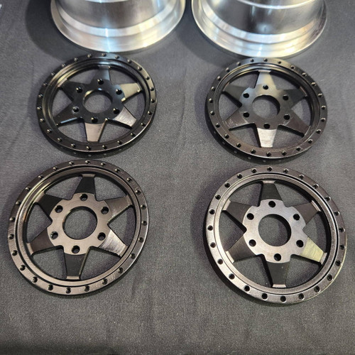 1/4 Scale 3" Inch Wheel & Tire Set 6 Spoke Black / Chrome (4)