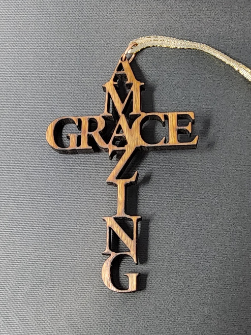 Amazing Grace Cross Wood Christmas Ornament