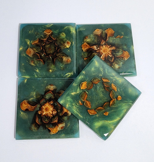 Golden Green Pine Cone Coasters