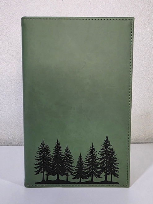 pine forest engraving on sage notebook journal