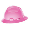 Pink MSA V-Gard Full Brim Hard Hat with Fas-Trac III Suspension